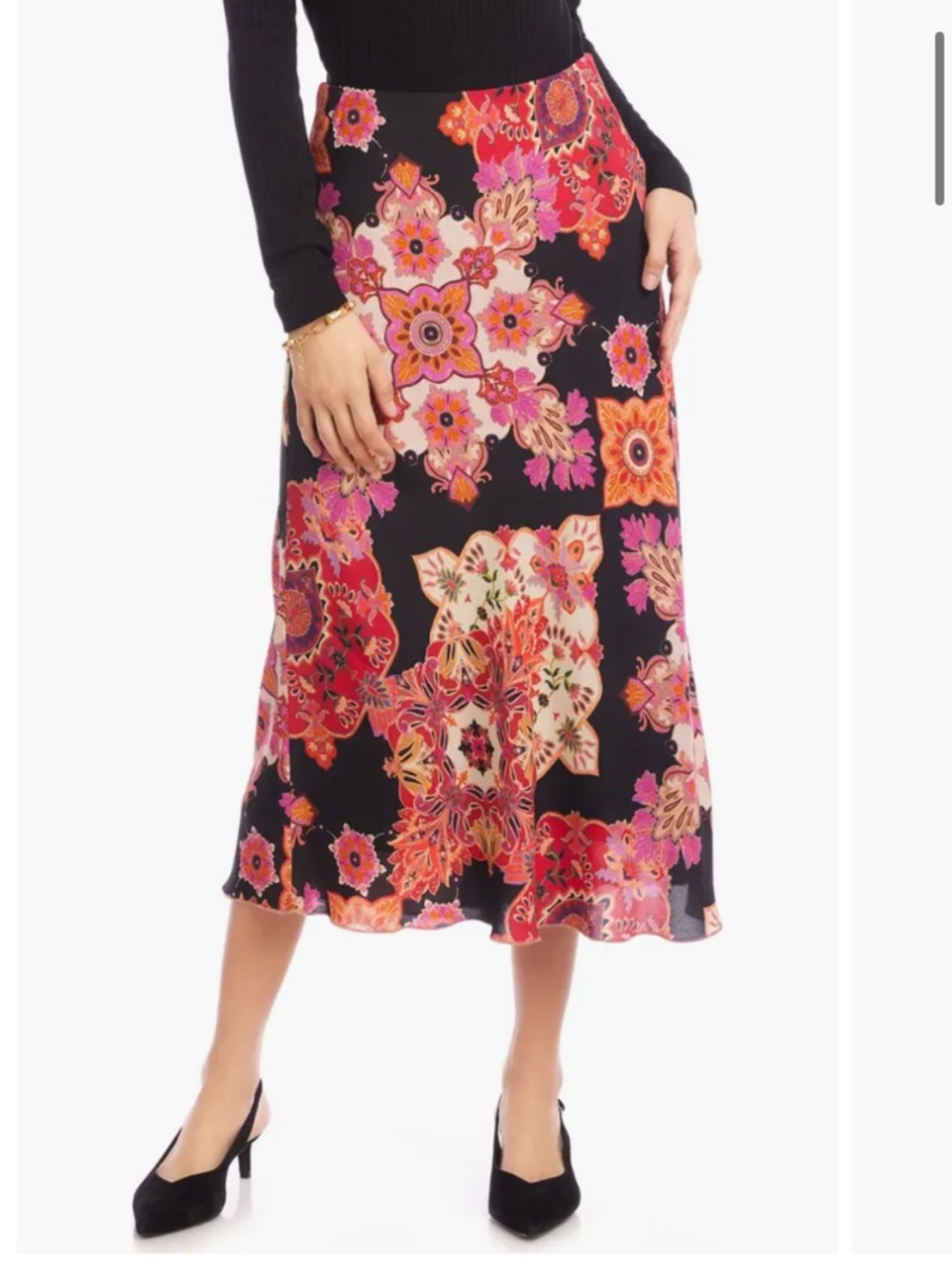 Karen Kane Medallion Floral Print Bias Cut Midi Skirt Made In Italy Size 1X